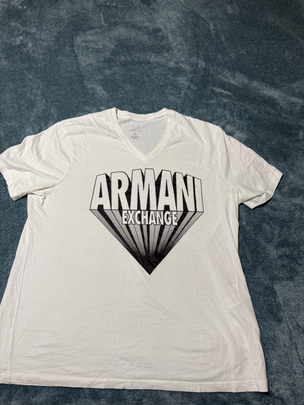 Armani Exchange White V-Neck Tee with Black Gradient Logo